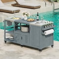 thumbnail image 4 of GUCOGUKA 75.4" Outdoor Kitchen Island with Sink, Solid Wood Outdoor Grill Cart for Big Green Egg Grills, Rolling Outdoor Bar Cart with Stainless Steel Top for Pizza Prep & BBQ, Grey, 4 of 18