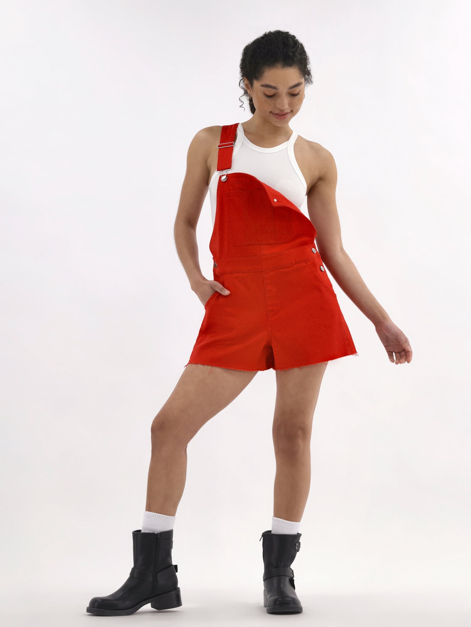 No Boundaries Denim Shortalls, 3" Inseam, Women's