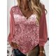 thumbnail image 1 of Tops con cuello en V de Color sólido de lentejuelas para mujer, Jersey suelto informal, Camiseta con estampado Digital, ropa de calle de algodón, ropa femenina, 1 of 5