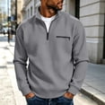 thumbnail image 2 of Mens Sweatshirts Solid Color Waffle Knit Sweater Loose Casual Half-Zip Stand Collar Long Sleeve Shirt Pullover Soft and Comfortable, 2 of 8