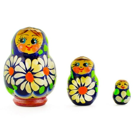- Set of 3 Daisy Flowers Miniature Wooden Russian Nesting Dolls 2 Inches