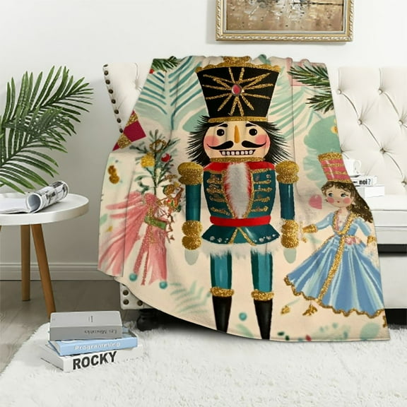 Pratyus Nutcracker Girl Christmas Decoration Flannel Throw Blanket for Couch Sofa Bed All Seasons Use Super Soft Blanket 40x50in