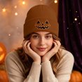 thumbnail image 7 of SYMOID Unisex Cuffed Ribbed Knit Beanie with Embroidered Pumpkin O'Lantern - Winter Hat, Brown Hats,Size Free Size, 7 of 7