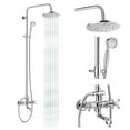 thumbnail image 2 of Shower Faucet Set 8 Rain Exposed Pipe Shower 2 Double Knobs Handle Chrome Polish Triple Function Tub Spout Shower Fixture Combo System Unit Set, 2 of 4