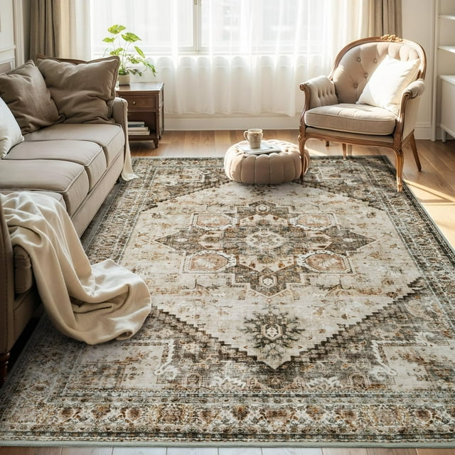 Tapis x pour Salon Tapis Chambre Carpette Lavable Vintage Traditionnel Foncé