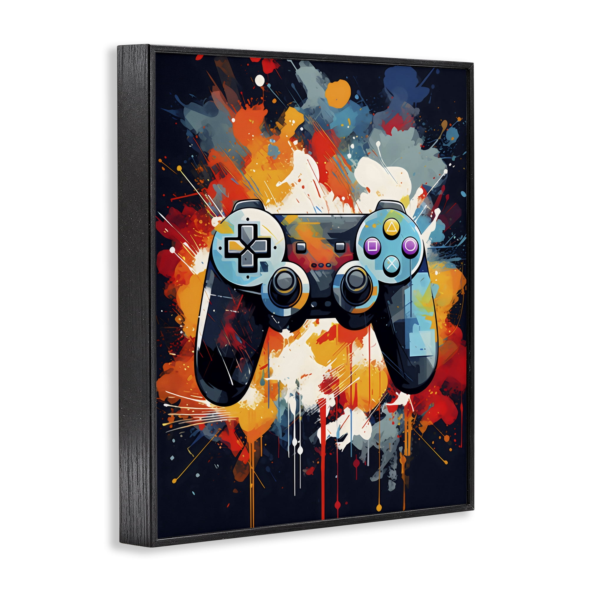 Stupell Industries Orange Paint Splash Gamer Black Framed Giclee Art, design by Creative Studio