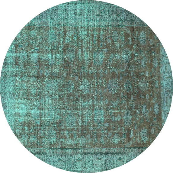 Ahgly Company Machine Washable Indoor Round Persian Turquoise Blue Bohemian Area Rugs, 5' Round