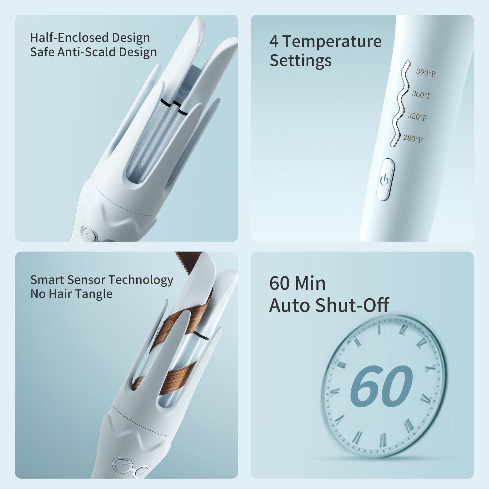 Automatic 1.4inch French Beach Waves Hair Curler, Ceramic & Essential Oil, Anti-Scald, 4 Temp, Anti-Tangle, Beige