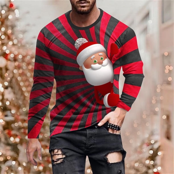 Blusas y camisas de manga larga con cuello redondo para hombre, estilo casual, cuello redondo, manga larga, camiseta estampada de Halloween, blusa de poliéster para hombre.