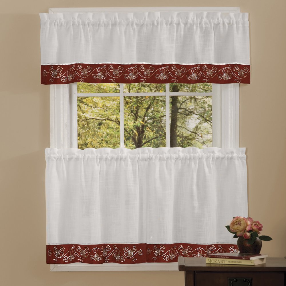 Oakwood Linen Style Kitchen Window Curtain 36" Tiers & Valance Set