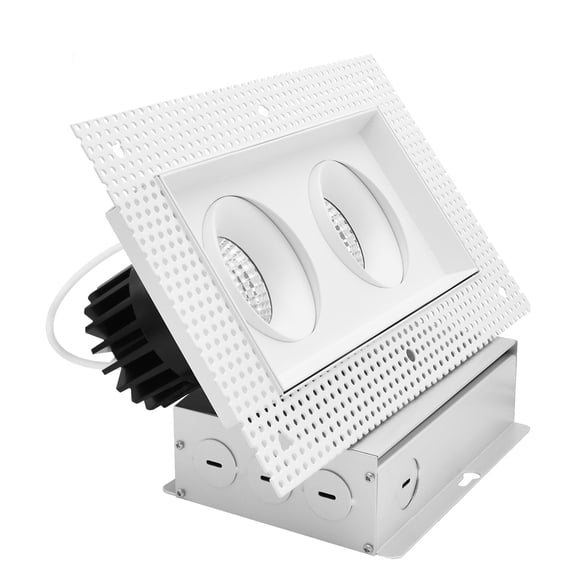 LUXRITE 2-Head Rectangle Regressed Trimless Gimbal LED Recessed Light, 360   15 Swivel, 5CCT, 30W, 2000LM 60 Dimmable