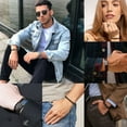 thumbnail image 5 of 5pcs Black Leather Bracelets for Men, Leather Bracelet with Stainless Steel Closure, 5 of 7