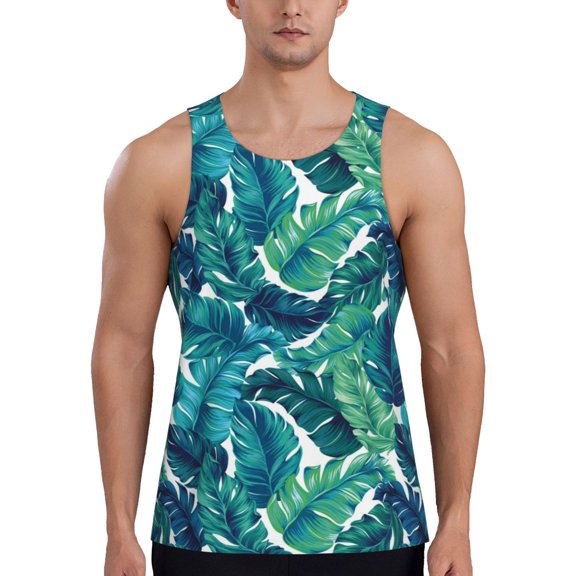 Workout Tank Tops for Men - Banana Leaves Green Quick Dry Sleeveless Muscle Shirts for Men with Running