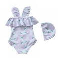 thumbnail image 3 of AJZIOJIRO 1-7Years Girls One-Piece Beach Swimsuits with Swim Caps Chidlren Sunsuit Summer Princess Beachwear Toddler Girls Ruffled Swimwear, 3 of 3