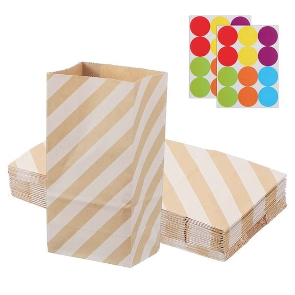 Uxcell Party Favor Bag, Mini Paper Candy Bags Gift Treat Celebration Halloween Goody Birthday Wedding Party with Stickers Brown Twill 7.1 in