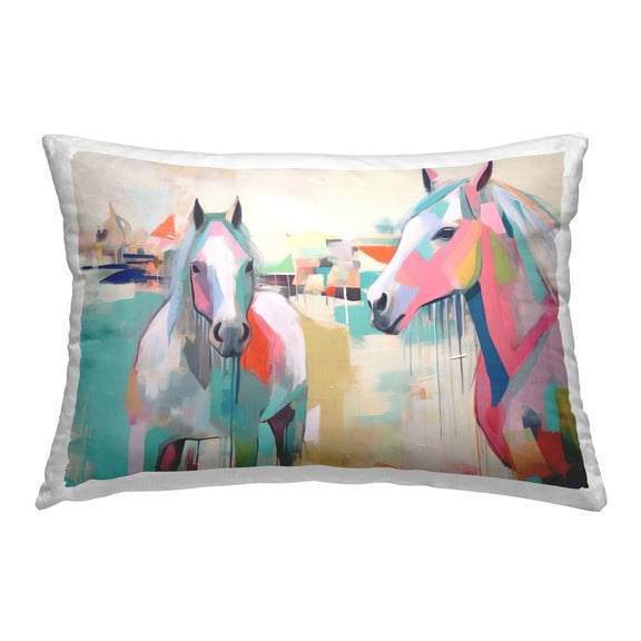 Stupell Industries Horses & Modern Drip Decorative Printed Throw Pillow, 14 x 20