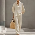 thumbnail image 3 of Breezora Women's Summer Casual Knit 2 Piece Outfit Batwing Sleeve Stand Collar Blouse Wide Leg Pants Loose Fit Set, 3 of 7