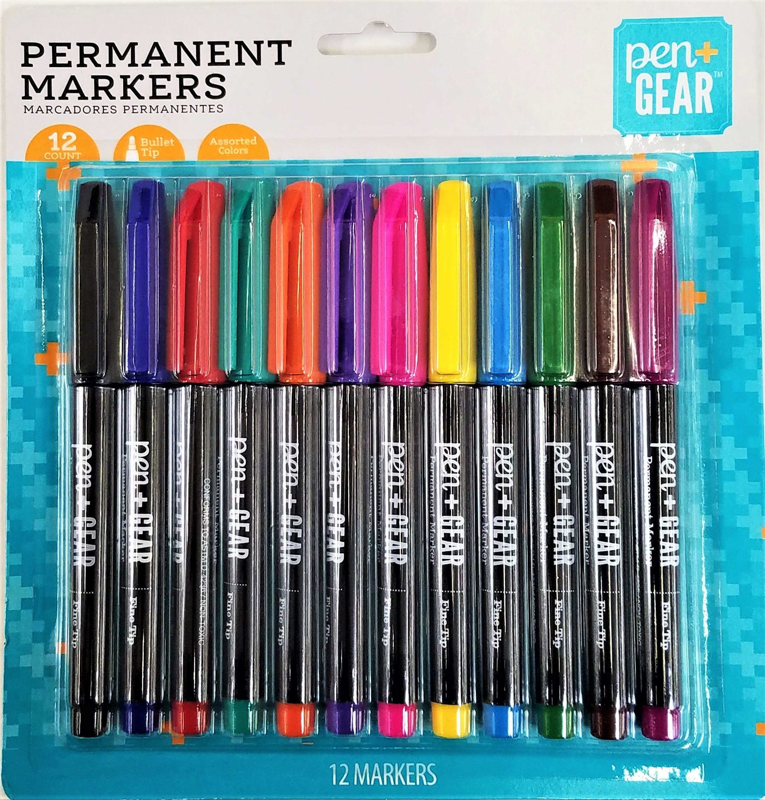 Pen Gear Permanent Marker Fine Tip Assorted Colors 12 Count