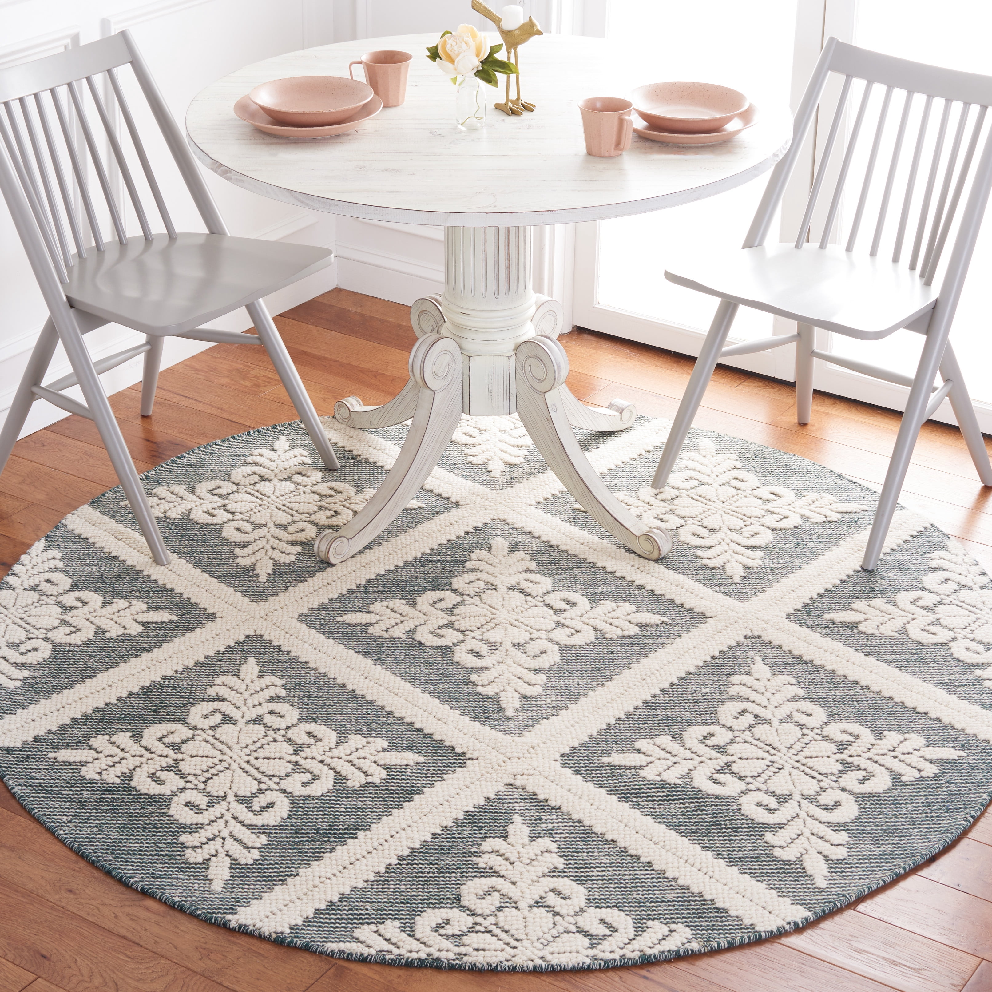 SAFAVIEH Vermont Trinity Floral Geometric Wool Area Rug, Ivory/Green, 6' x 6' Round