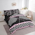 thumbnail image 2 of Erosebridal Race Car Flag Bed In A Bag Twin Size,Pink Stripes Bed Set,Outdoor Sports Car For Teenagers Bedding Twin Size, Super Cozy Bedroom Decoration,7 Pieces Reversible, 2 of 5