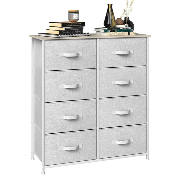 Dextrus High Storage Tower with 8 Fabric Drawers Organizer Unit Steel Frame, Light Gray