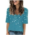 thumbnail image 2 of Women's Summer V Neck Tops Tie-dye/Floral Printed Short Sleeve Summer Graphic Tee Shirts Loose Fit Plus Size Casual Tshirts (S, Blue), 2 of 7