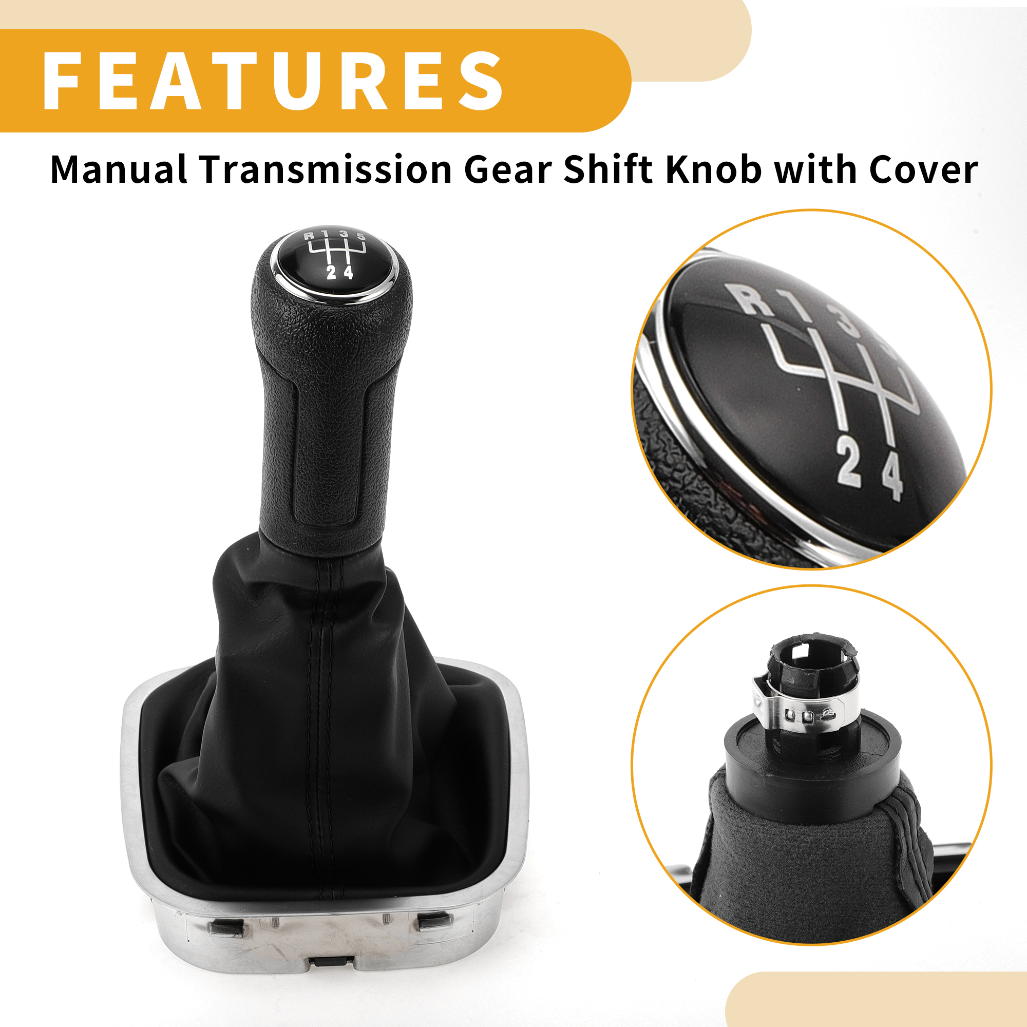 Unique Bargains 5 Speed Manual Gear Shift Knob with Cover - Car Shift Lever Knob with Cover - for Volkswagen Polo 2010-2013 Plastic Faux Leather Black - 1 Pc