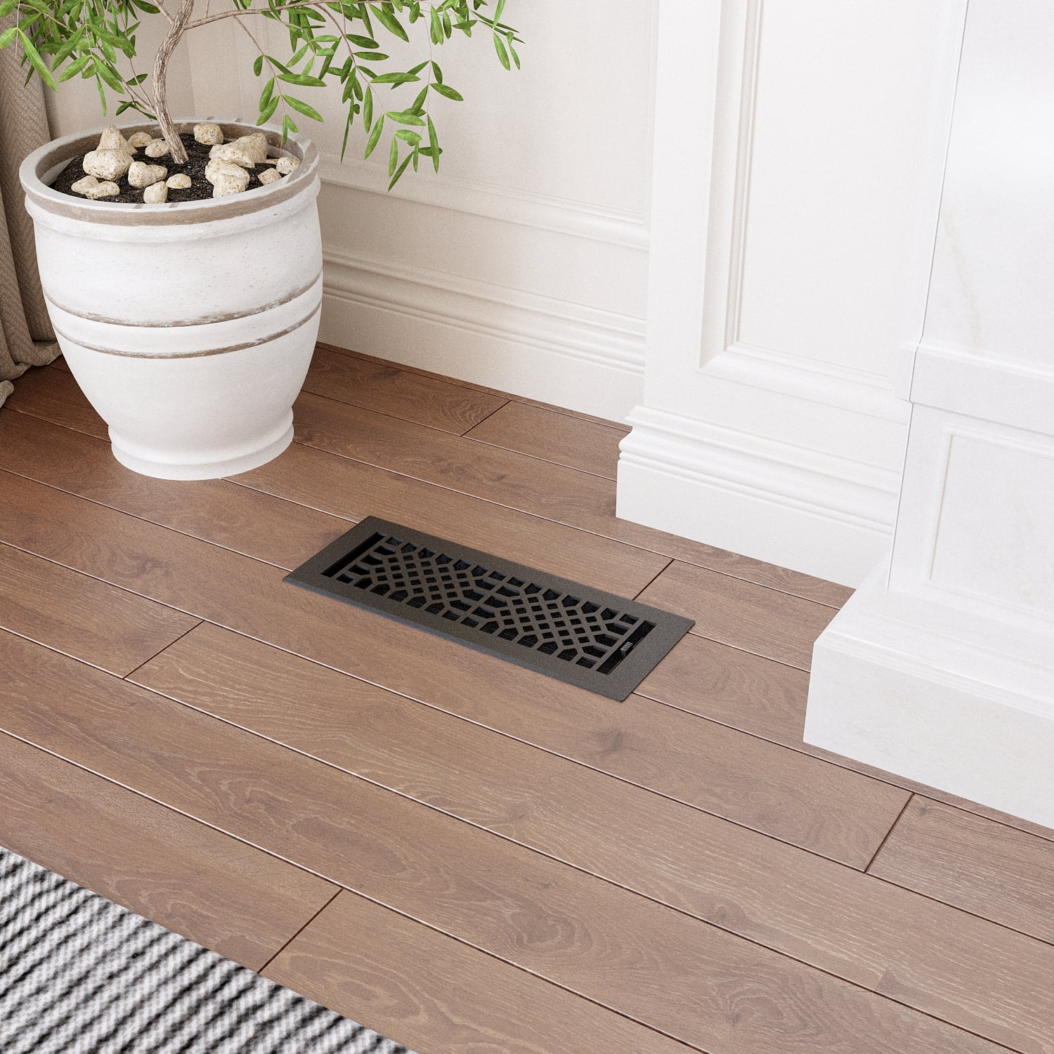 Naiture Stainless Steel Floor Register, Heavy Duty Rust-Resistant Floor Vent Cover, Metal Damper or Lever, Antique Style Grille Floor Vent, Duct Size 4" X 12", Black Finish