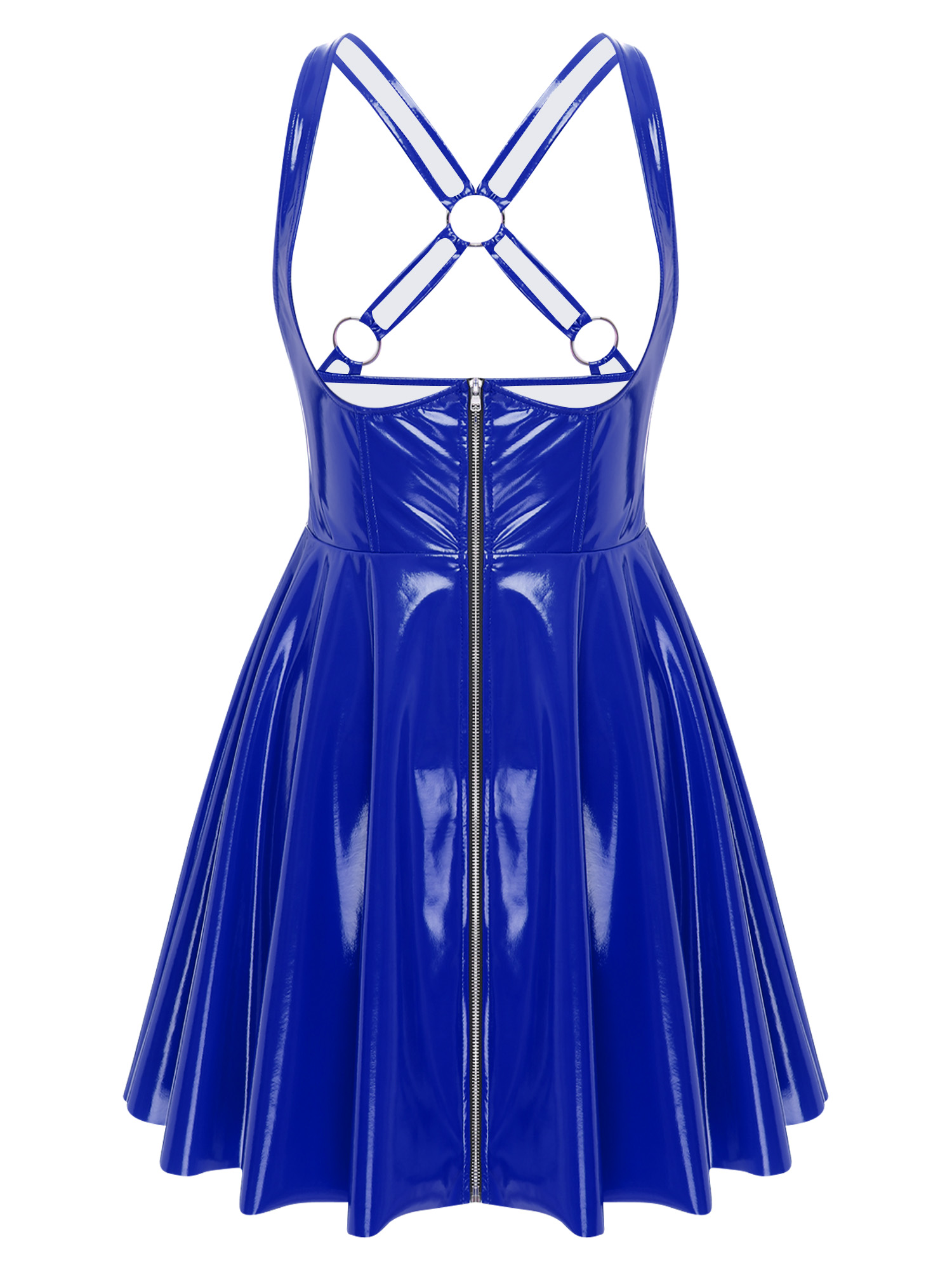 YIZYIF Womens A-line Mini Dress Patent Leather O-Ring Rivet Slip
