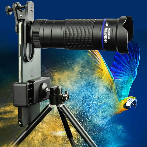 Teleobjetivo 36X para teléfonos móviles, lente HD de gran aumento para teléfono externo, kit de lentes para fotografía con clip para teléfono, control remoto, trípode y tres lentes de plástico, telesc