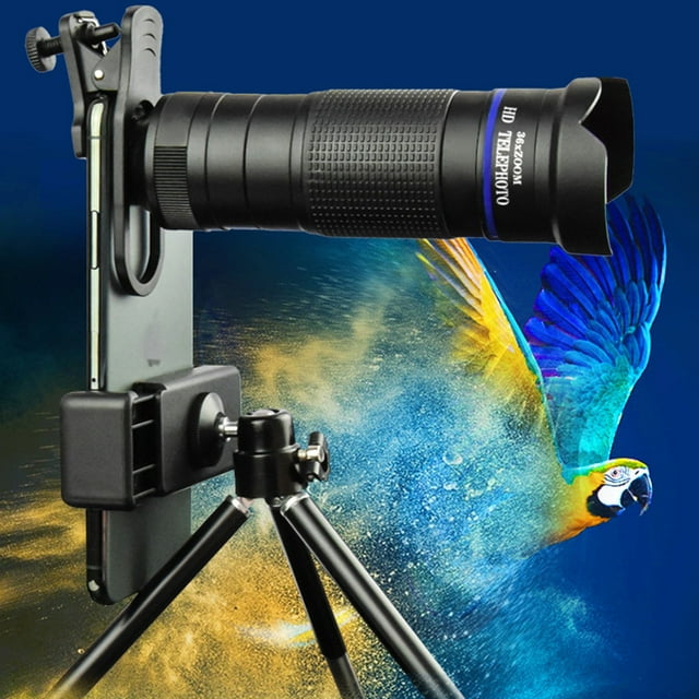 Teleobjetivo 36X para teléfonos móviles, lente HD de gran aumento para teléfono externo, kit de lentes para fotografía con clip para teléfono, control remoto, trípode y tres lentes de plástico, telesc