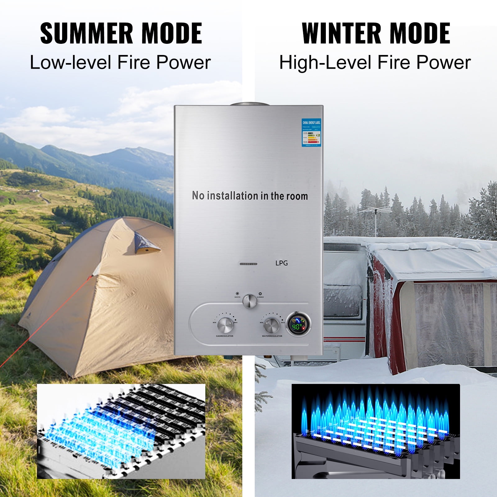 SIHAO 6L Tankless Water Heater for Home RV Camping Use - 1.6 GPM LPG Propane Gas Instant Hot Water Heater