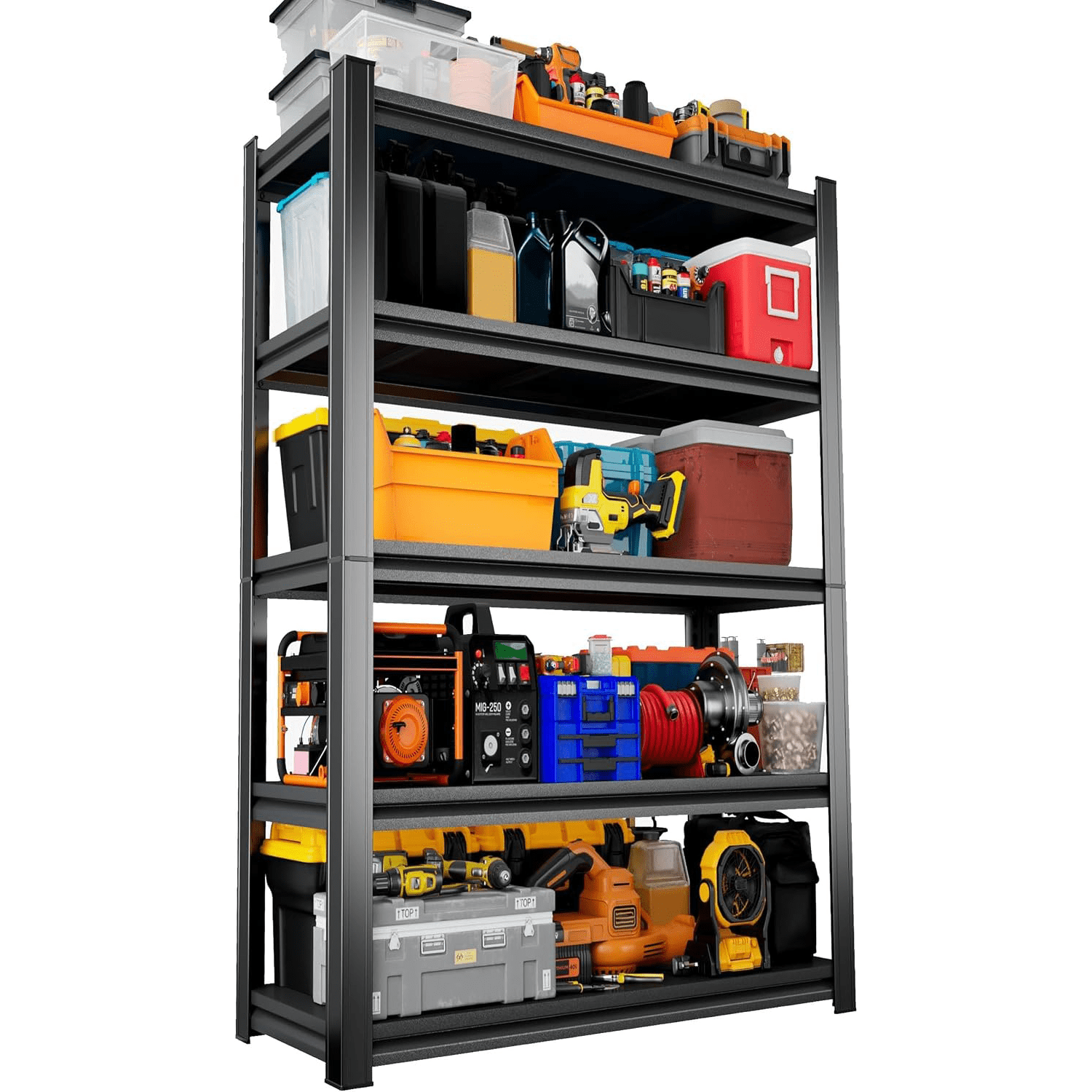 5-Tier Metal Industrial Storage Rack, Adjustable Shelving Storage Unit, Black Metal Shelving Rack Suitable for Living Room, Office, Bedroom and Kitchen