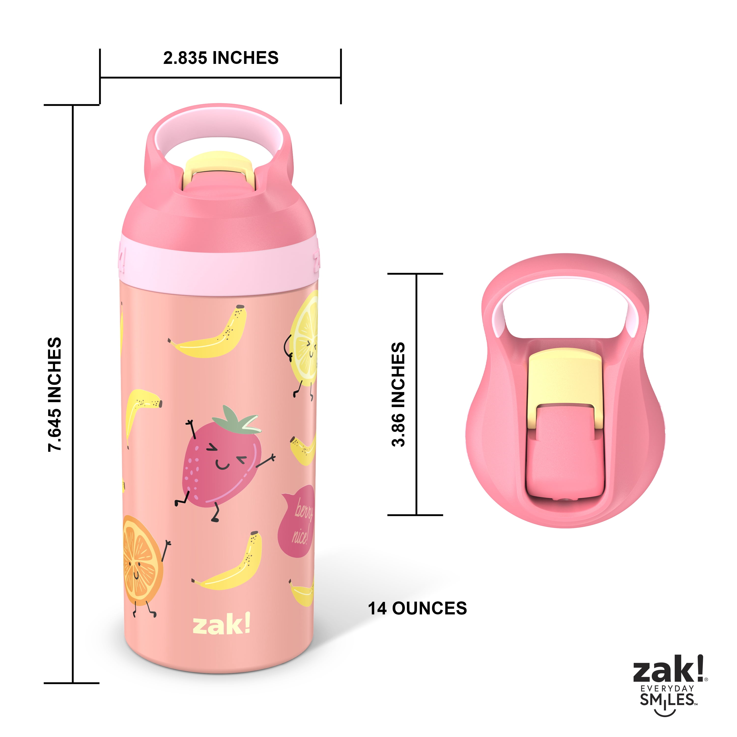 Zak Designs Happy Fruit 14oz Ss Atlantic Bottle