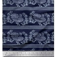 thumbnail image 1 of Soimoi Poly Georgette Fabric Stripe,Leaves & Hen Block Print Fabric by The Yard 42 Inch Wide, 1 of 1