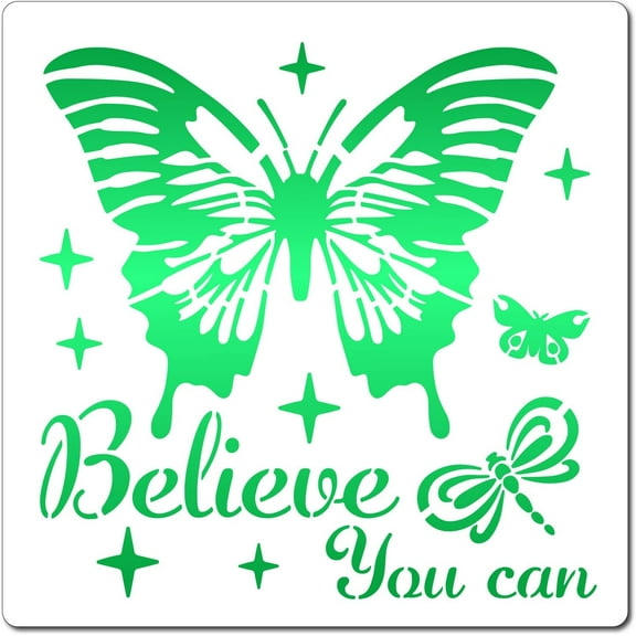 1sheet 12"X12" Butterflies Stencil Believe you can Templates Reusable Plastic Drawing Painting Stencils Template for Painting on Card Wall Fabric Tile Canvas Crafts Home Decor