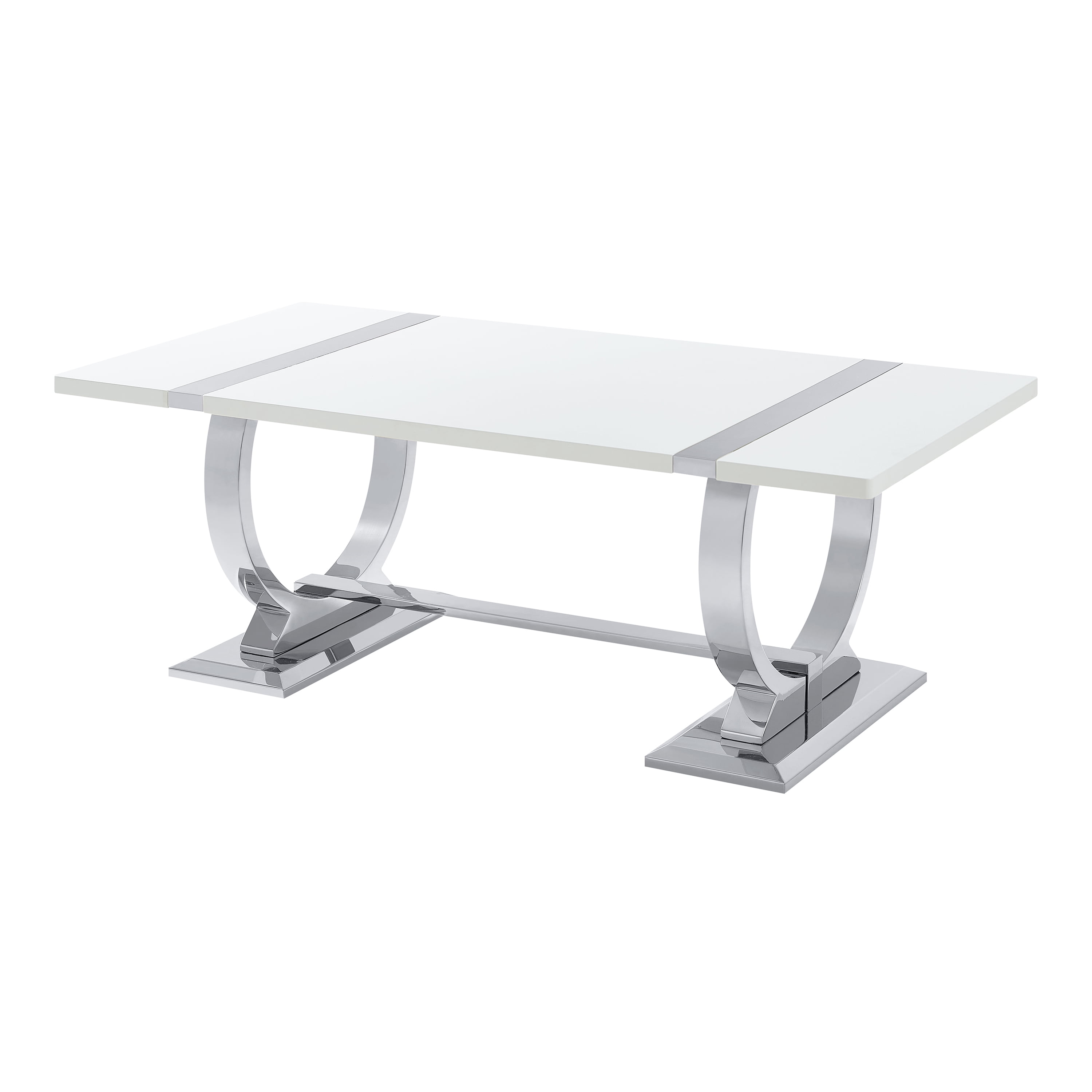 Furniture of America Gaius Glam Rectangle Coffee Table with O-Shaped Stainless Steel Trestle Base, Black and Silver