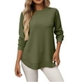 thumbnail image 2 of Dasayo Womens Tops Trendy Dressy Long Sleeve Green Waffle Knit Solid Fall Blouses Women's Blouses L, 2 of 6