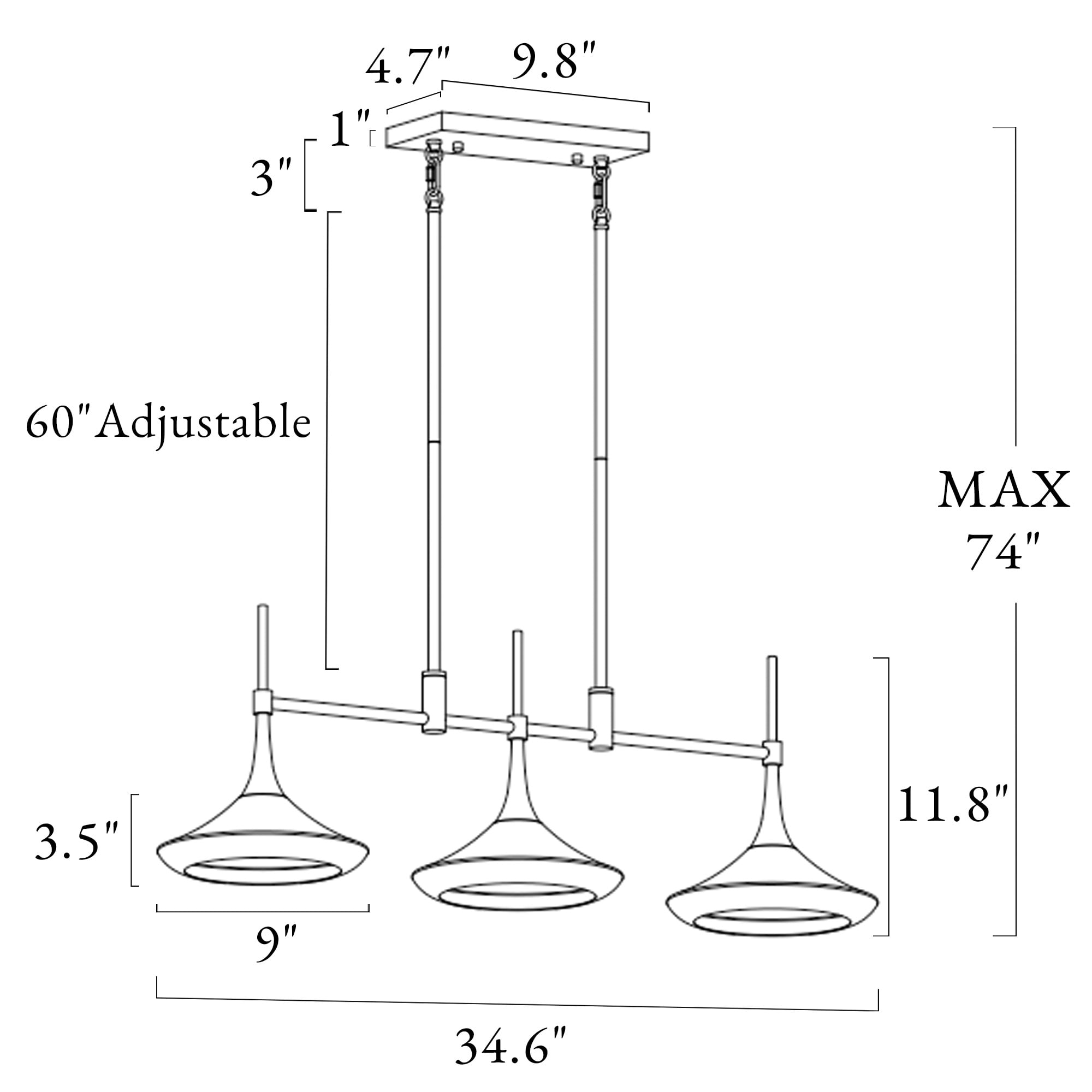 LNC 3-Light Black and Gold Linear Pendant for Kitchen Island or Dining Room