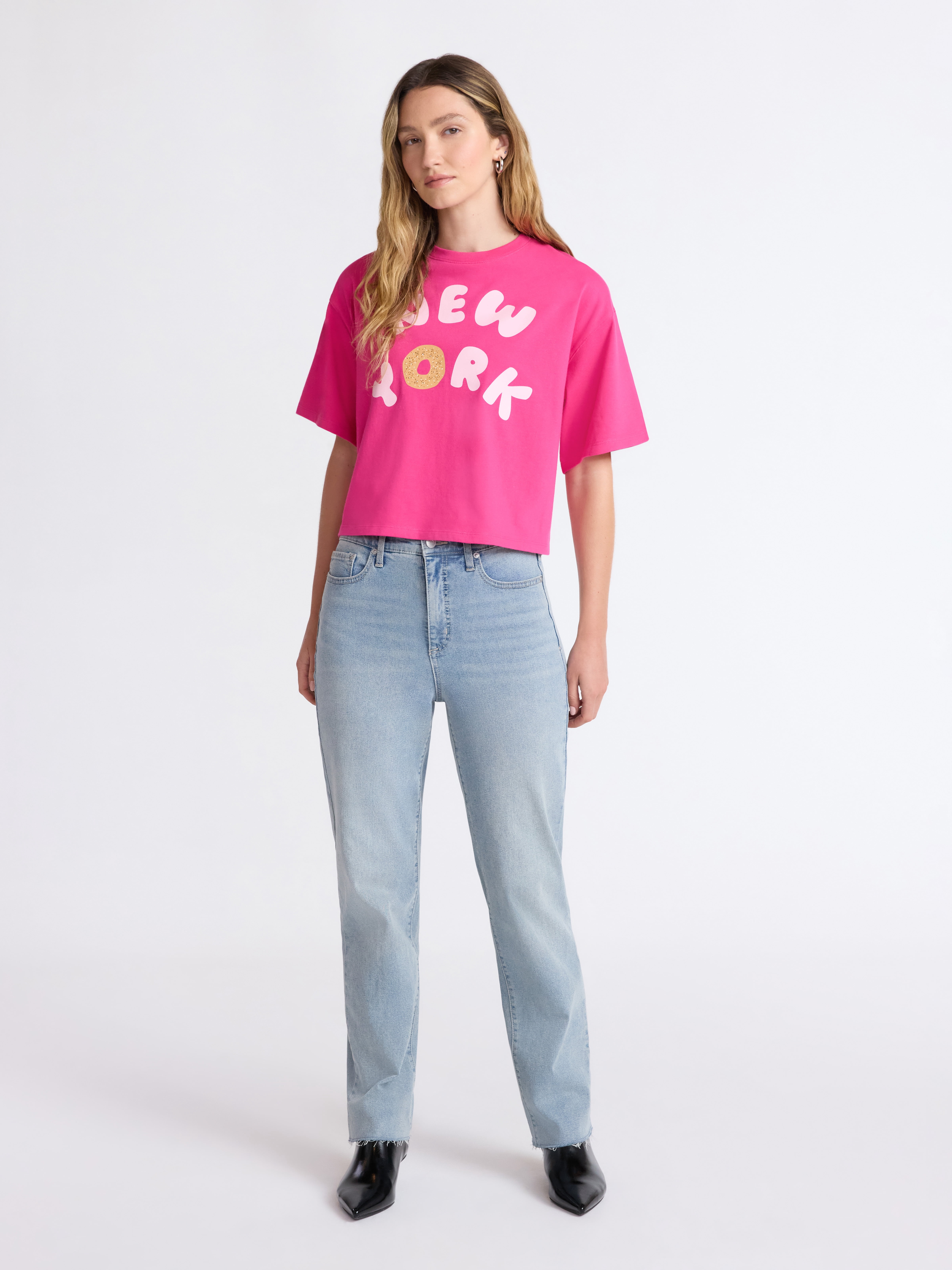 Scoop Women’s and Women’s Plus Cotton Cropped New York Graphic Tee, Sizes XS-4X