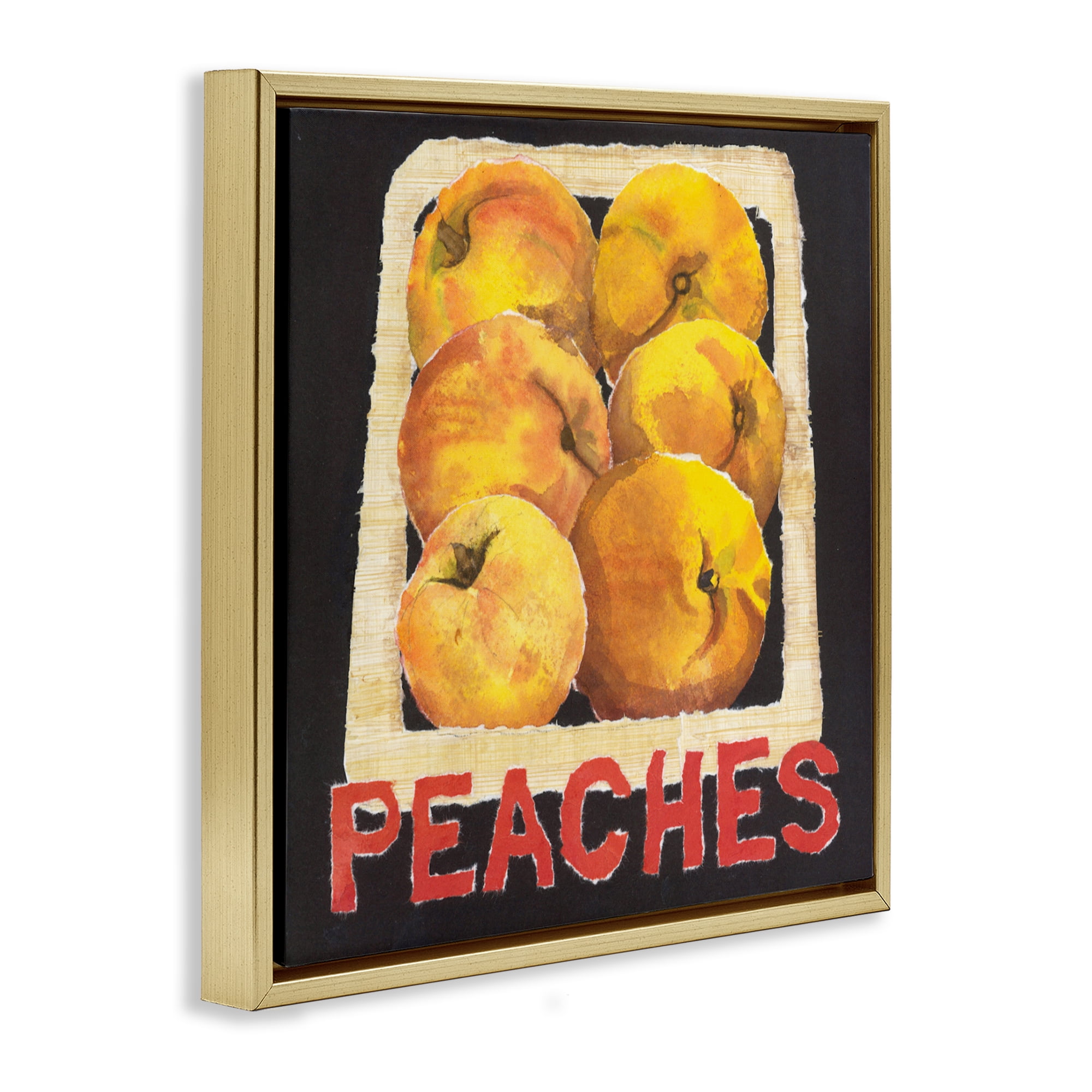 Stupell Industries Collaged Garden Peaches Gold Framed Floater Canvas Wall Art, design by Nancy Overton