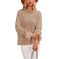 thumbnail image 1 of FOCUSNORM Pull Tricoté Automne Hiver pour Femmes Manches Longues Col Haut Ourlet Fendu, 1 of 7