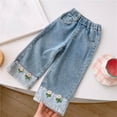 thumbnail image 2 of Odeerbi 1-8 Years Kids Girls Wide Leg Jeans Cute Flower Embroidered Denim Pants Loose Straight Leg Cowboy Pants, 2 of 5
