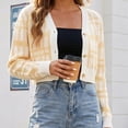 thumbnail image 6 of Xdegoge Cropped Cardigan for Women V Neck Button Down Plaid Knitwear Long Sleeve Y2K Preppy Knit Cute Fall Spring Fashion Tops, 6 of 7