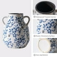 thumbnail image 3 of Blue and White Vintage Round Flower Vase with 2 Handles, Chinoiserie Floral Vase, Retro Ice Cracked Ceramic Large Vases for Home Decor, Living Room, Grand Millennial Chinoiserie Decor, 7.7 Inch, 3 of 14