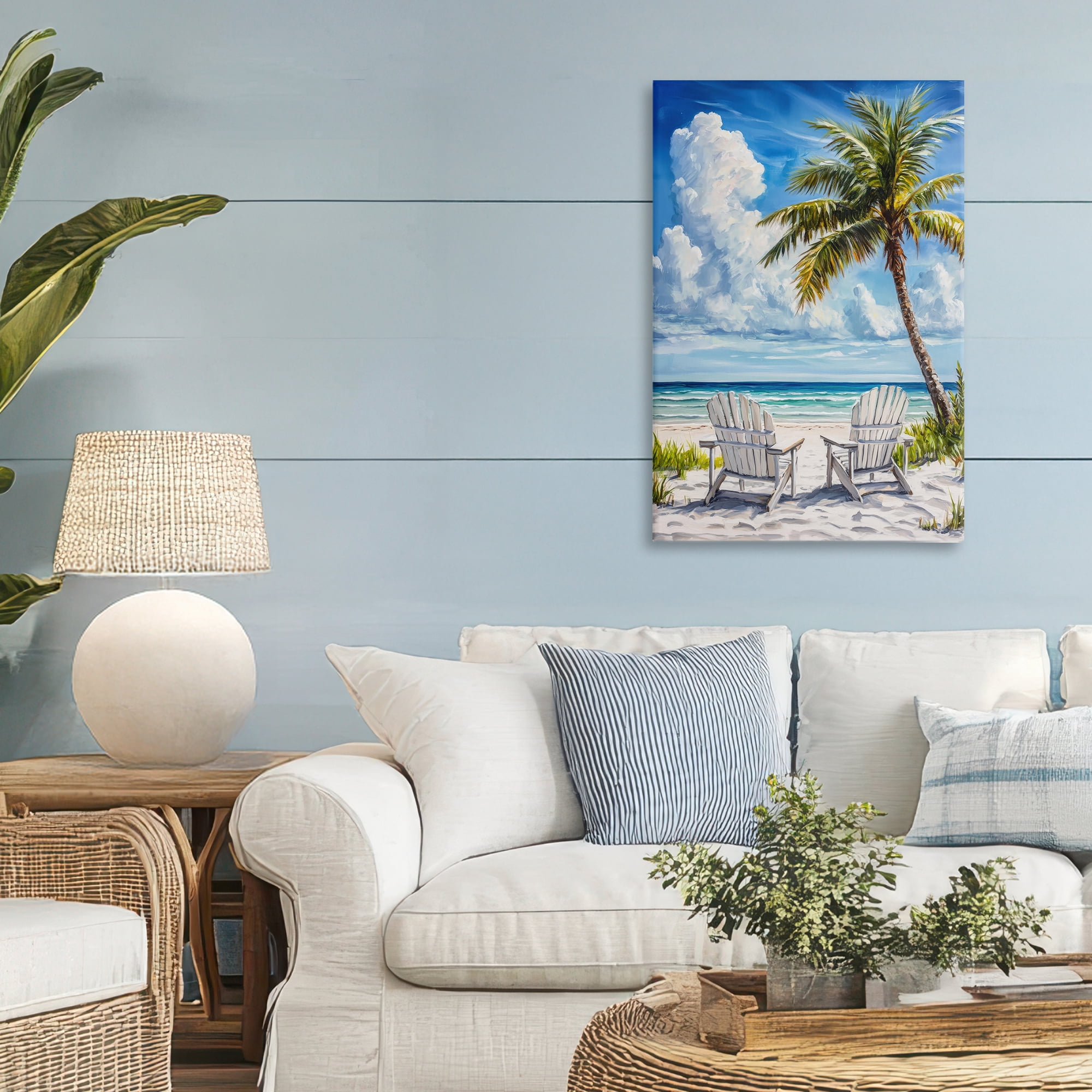Stupell Industries Clouded Beach with Looming Palm Canvas Wall Art, design by Petal Prints Design
