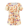 thumbnail image 7 of Women's Blouses Top Fashion Floral Print Casual Shirts Summer Short Sleeve T-Shirt Pleated Non-positioned Printed Blouses Round Neck Loose Pullover Top, 7 of 7