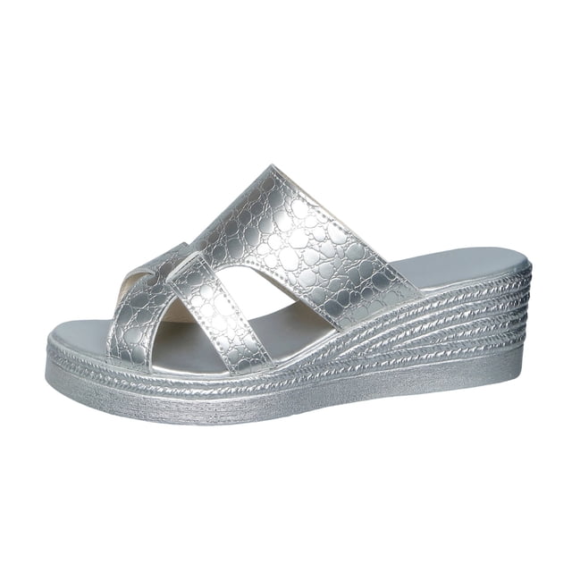 Zapatos Casuales de las Mujeres con Patrón Envolvente Tacón de Cuña Sandalias de Pie Abierto, Tacones de Cuña de las Mujeres Más Tamaño Ligero