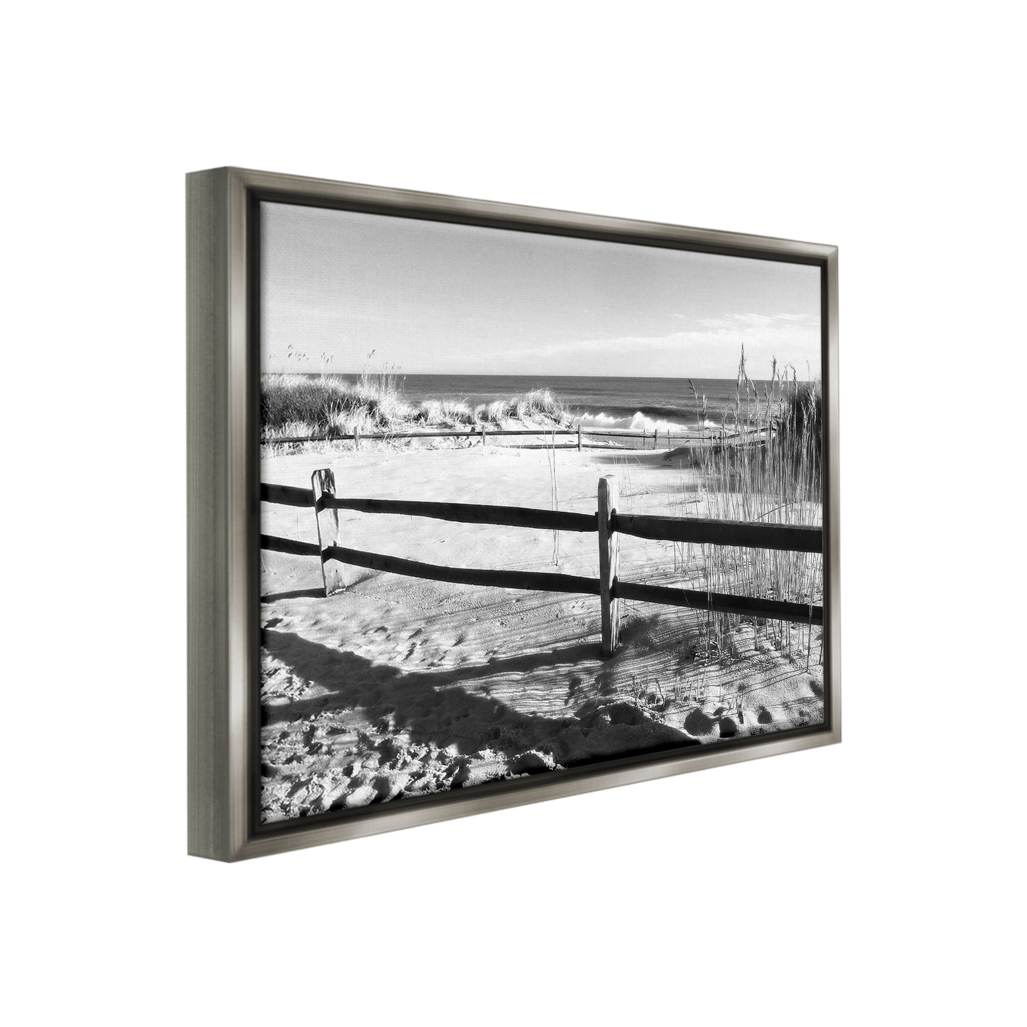 Stupell Industries Sandy Fenced Path Landscape Photography Gray Floater Framed Canvas Art Print Wall Art, 21 x 17