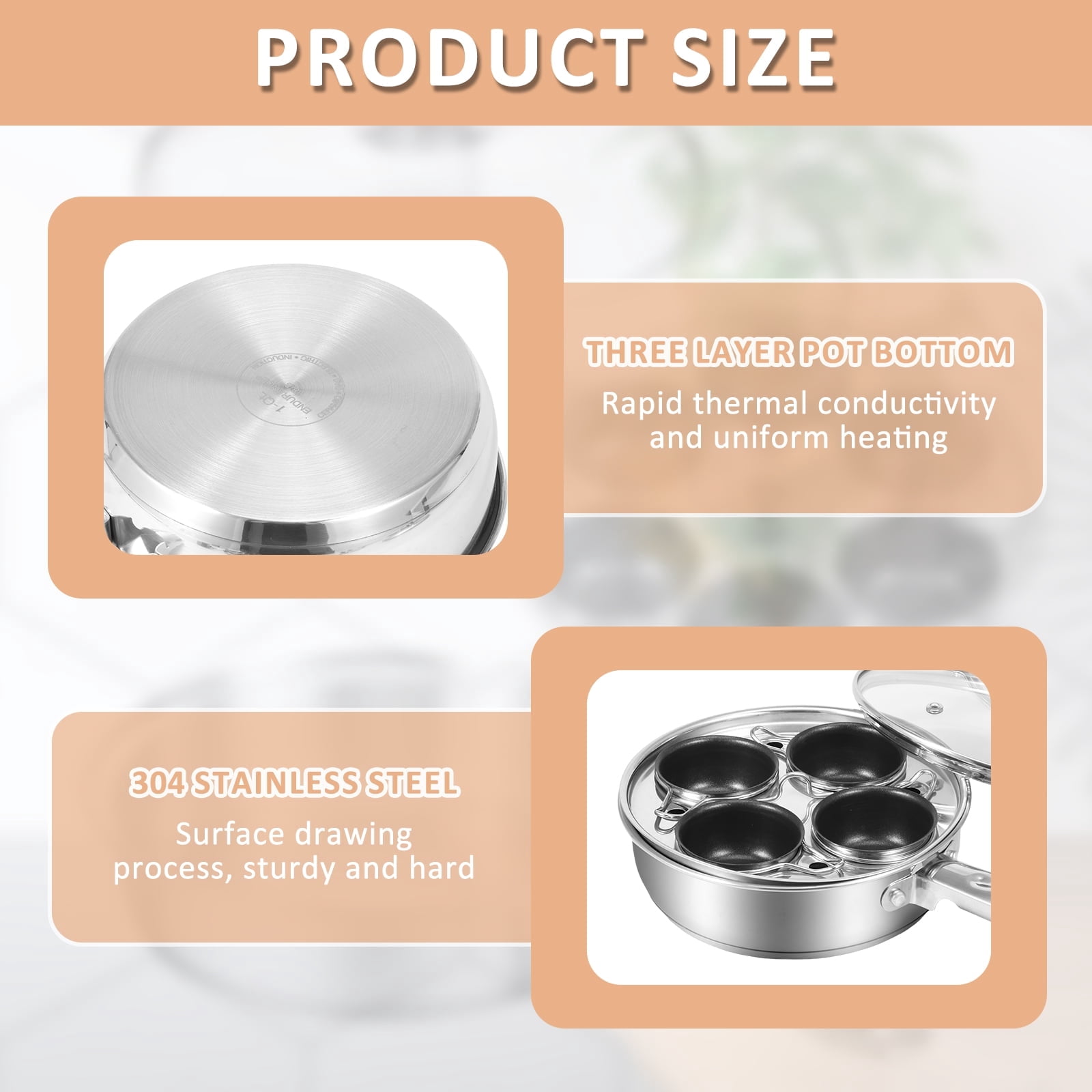 FUYGRCJ Egg Poacher Pan, Stainless Steel Poached Egg Cooker, Perfect Poached Egg Maker Pan, Induction Cooktop Egg Poachers Cookware Set, Stovetop Egg Poacher Set with 4 Nonstick Egg Poacher Cups